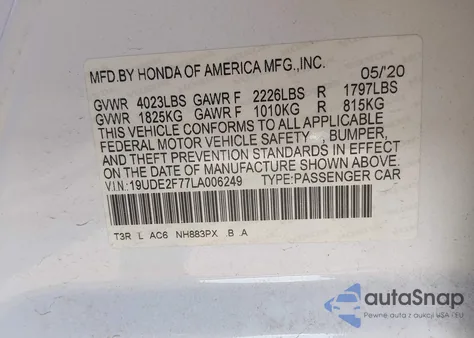 2020 Acura Ilx Premium Package/Technology Package z USA, uszkodzony, nr VIN 19UDE2F77LA006249